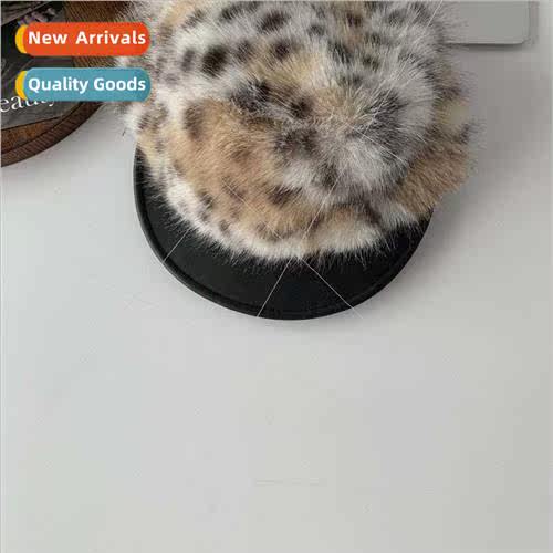 Leopard leather brim plush octagonal hat children Korean fal