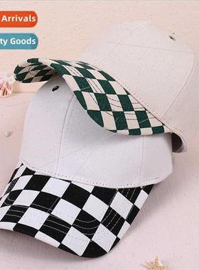 Spring Summer ins female baseball cap plaid patch tide outdo