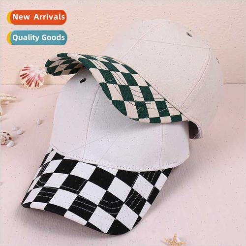 Spring Summer ins female baseball cap plaid patch tide outdo