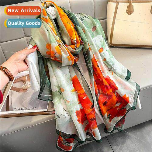 Printed silk scarf women 2023 spring fall fashion oversized