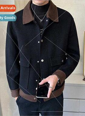 Autumn winter new wool jacket men lapel splicing color colli