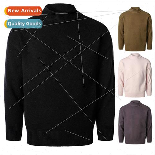 High  2021 winter loose men solid color kn sweater half-high