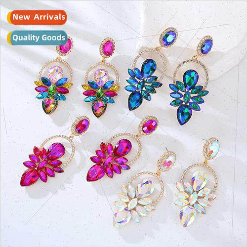 Europe new earrings fashion alloy diamonds floral geometric