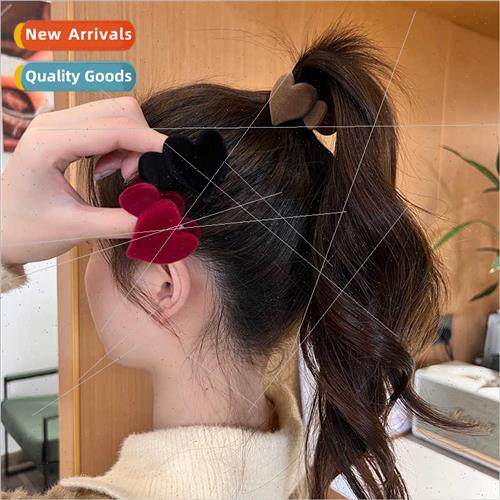 Autumn winter high ponytail flocking heart hair clips female