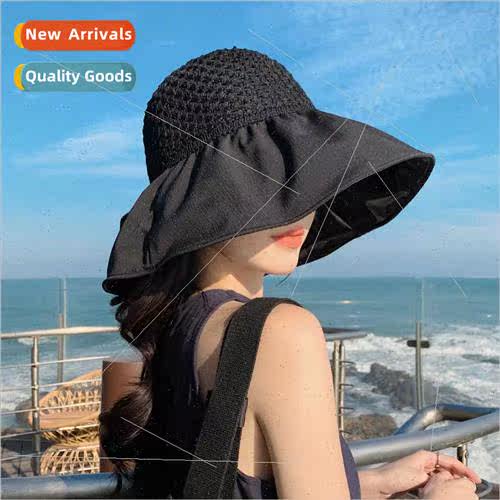 2023 Korean  summer hat female mesh straw top large brim fis