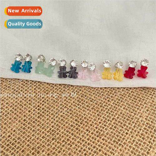 Korearhinestone cute children compact bear earrings multi-co