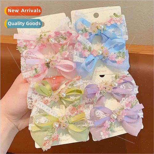 Children lace pearl bow hair clips cute girls broken hair he