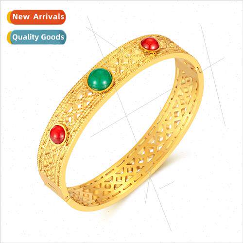 Europe vintage hollow red green natural stone bracelet hundr