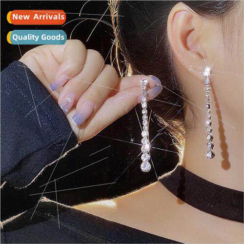 2023 summer new ins rhinestone earrings long niche premium e