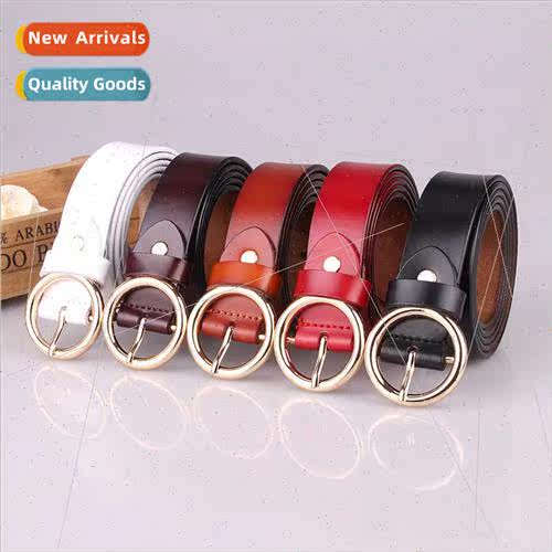 Women belt pure cowhide round pin buckle belt fashion retro