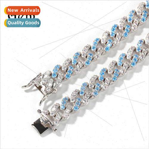 Europe 9mm Micro Set Aquamarine Zirconia Cuban Necklace Brac