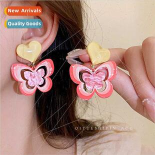 Butterfly Heart Colorful Earrin Niche Premium Earrings Resin