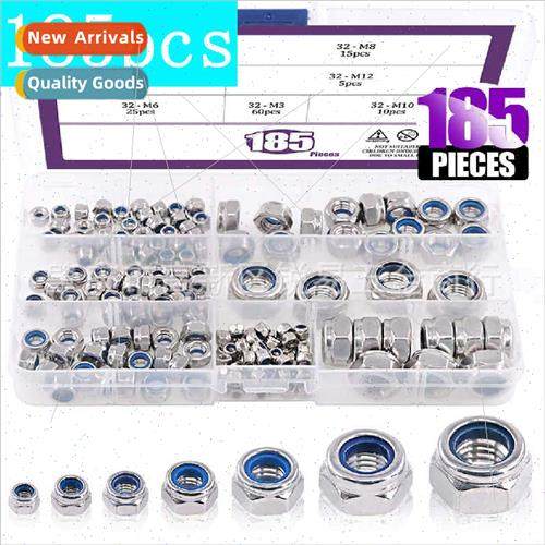 185pcs boxed 304 304 nylon self-locking nut combination set
