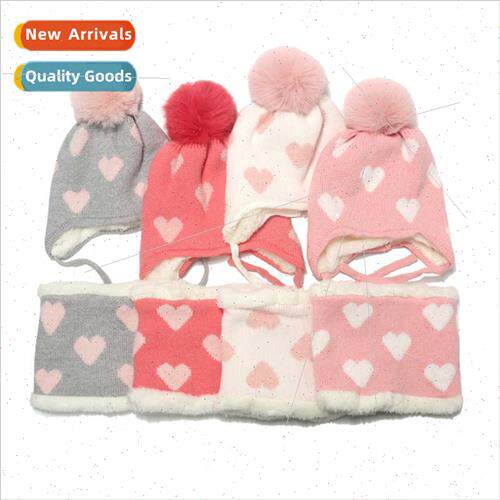 Love children knted hat scarf twoPCS padded warm twoPCS chil