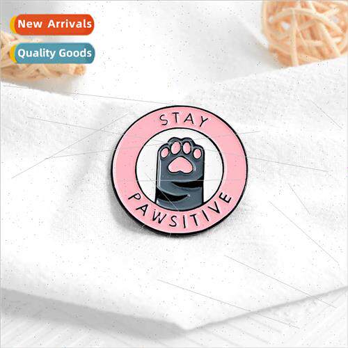 Cartoon cute pink cat paw brooch stay pawsive creative stude