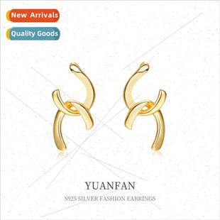 S925 silver cross double C earrings female niche Europe cold