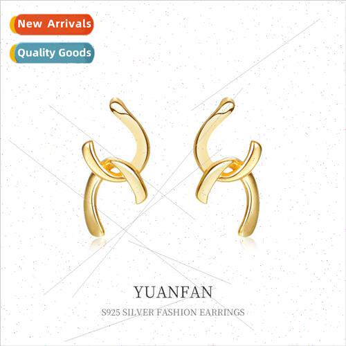 S925 silver cross double C earrings female niche Europe cold