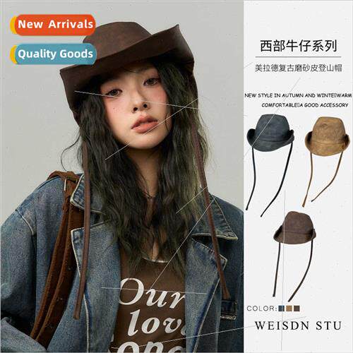 Female leather western cowboy hat female fall winter Korean