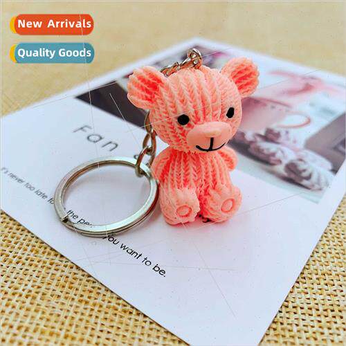 Cartoon cute vertical lines cream bear doll keychain chain p