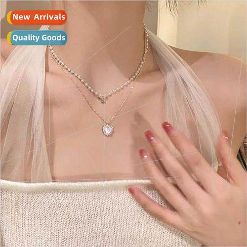 Pearl Double Layers Heart Necklace Women Premium che Stackin