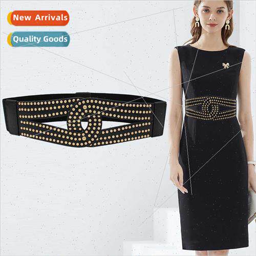Elastic waist belt female dress su fashion inlaid rivets wai