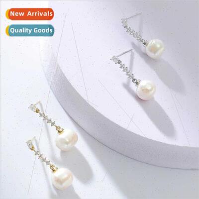925 silver zirconium inlaid natural earrings female Korea ne