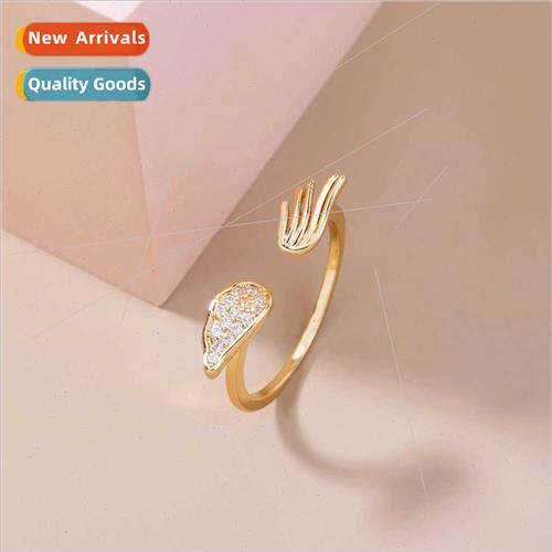 Europe angel wings zirconia ring opening gemstone wings inde