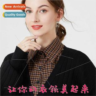 collar false plaid orchid stand New brown shirt