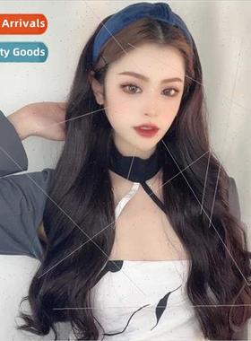 Hair band wig female long curly hair half head cover new vel