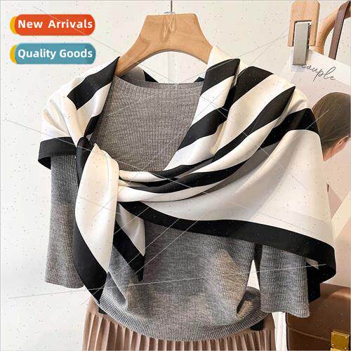 Korean  new fashion striped large square scarf women silk sc