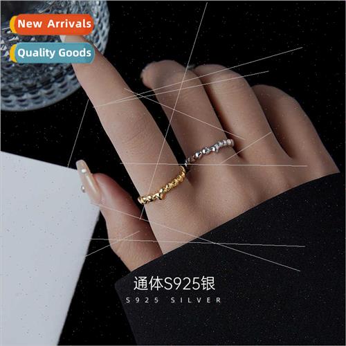 S925 silver vein ring female niche plated ins tide simple op