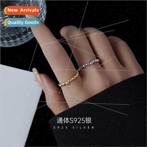 S925 silver vein ring female niche plated ins tide simple op