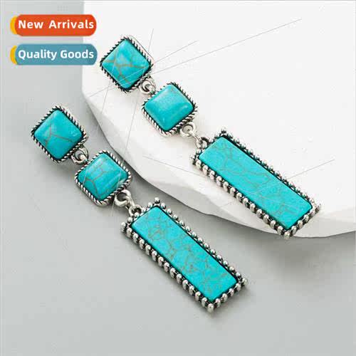 Europe turquoise earrings alloy silver plated turquoise mult