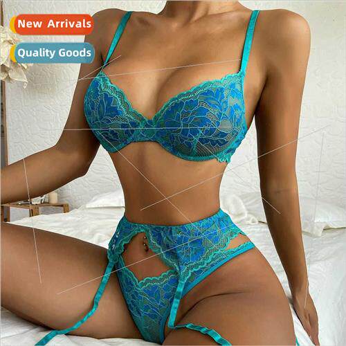 Sexy erotic lingerie set wh steel ring half cup gathered gar