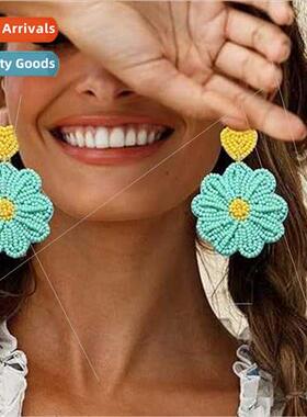 2024 new summer bohemian earrings handmade rice beads made f