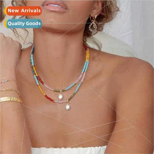 Europe niche handmade beaded colored crystal necklace light