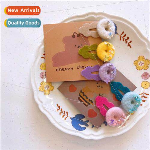 Korean children cute hand-sewn donut hair clips girls baby f