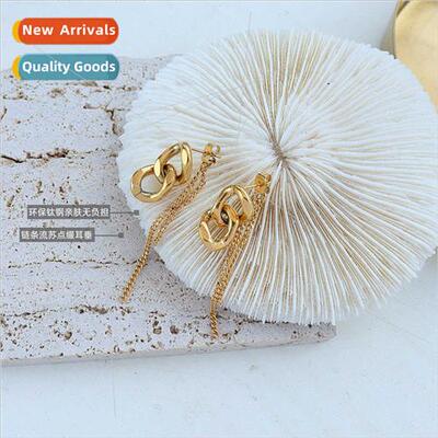 Europe ins thick chain tassel tanium steel gold earrings col