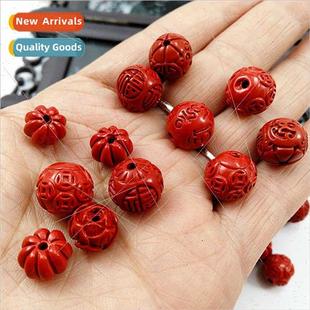 money round beads dragon cinnabar single carved