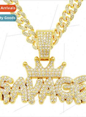 Europe cool full diamond crown letter pendant necklace men h