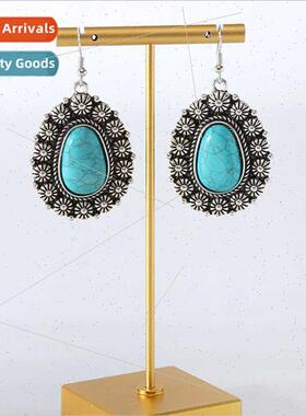 Europe Creative Alloy Flower Pattern Round Dangle Earrings T