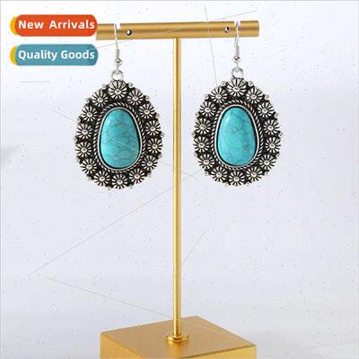 Europe Creative Alloy Flower Pattern Round Dangle Earrings T