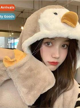 Hat scarf all-in-one gloves threePCS thickened warm cute cyc