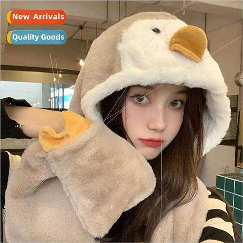 Hat scarf all-in-one gloves threePCS thickened warm cute cyc