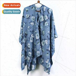 2023 new colorful rose print faux cashmere open shawl thicke