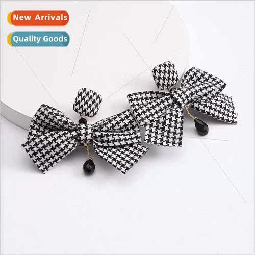Cute bow earrings Classic mple Thousand Bird Grid Handmade C