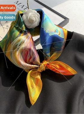 Yellow silk silk scarf women versatile spring fall small squ
