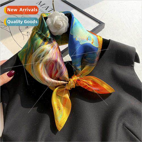 Yellow silk silk scarf women versatile spring fall small squ
