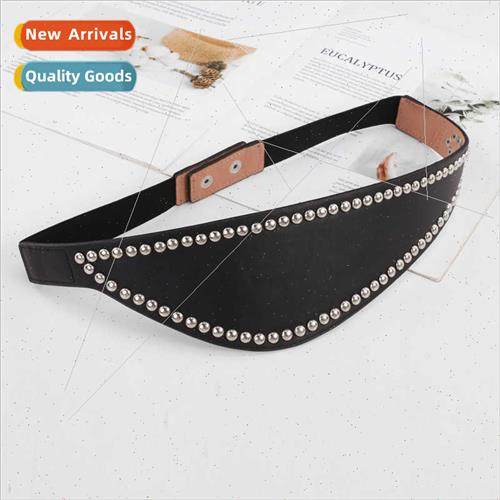 Women rivets elastic ultra-wide waist seal oblique wide belt