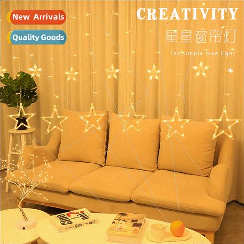 led starry star lights string pentagram curtain lights batte